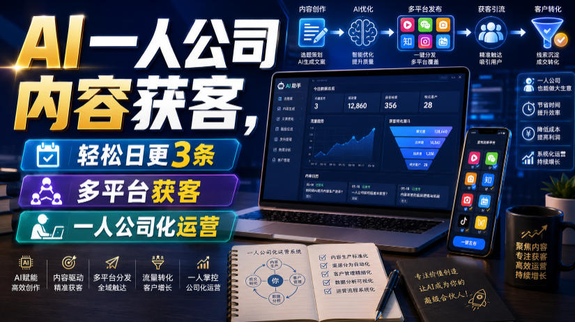 AI一人公司内容获客，轻松日更3条，多平台获客，一人公司化运营 - 项目资源网