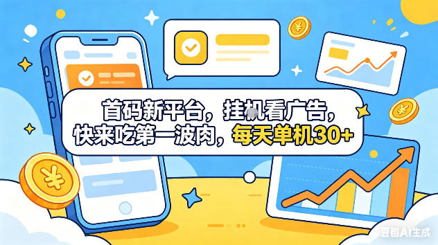 首码新平台，挂G自动看广告，快来吃第一波肉，每天单机30+，可矩阵放大【揭秘】 - 项目资源网