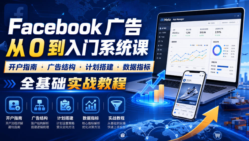 Facebook广告新手从0到入门系统课｜开户指南・广告结构・计划搭建・数据指标全基础实战教程 - 项目资源网