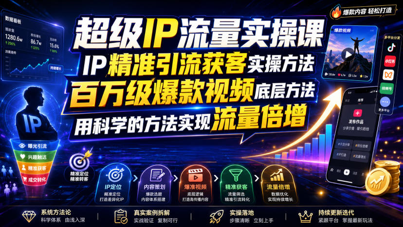 超级IP流量实操课，IP精准引流获客实操方法，百万级爆款视频底层方法，用科学的方法实现流量倍增 - 项目资源网