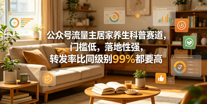 公众号流量主居家养生科普赛道，门槛低，落地性强，转发率比同级别99％都要高 - 项目资源网