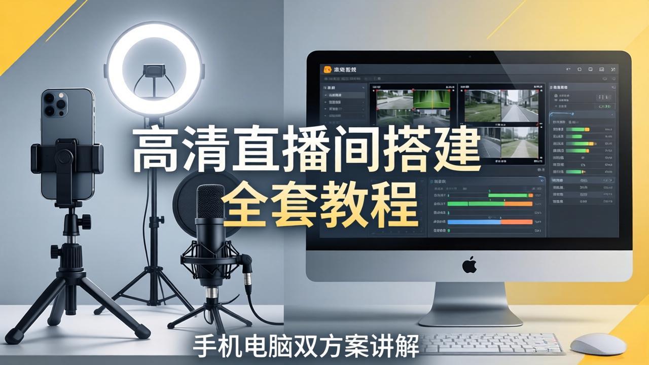 高清直播间搭建全套教程，手机电脑双方案讲解，设备选型调试多机位实操教学 - 项目资源网