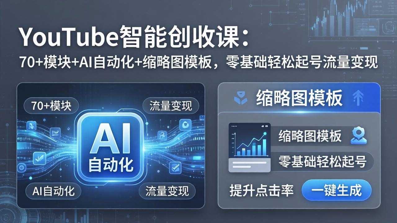 YouTube智能创收课：70+模块+AI自动化+缩略图模板，零基础轻松起号流量变现 - 项目资源网