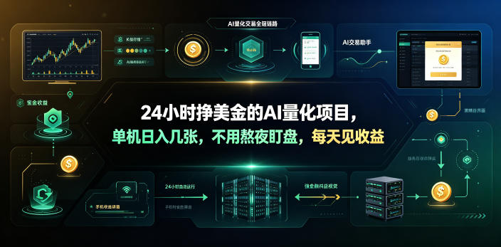 24小时挣美金的AI量化项目，单机日入几十美刀，不用熬夜盯盘，每天见收益【揭秘】 - 项目资源网