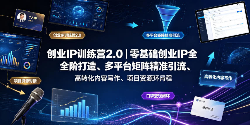 创业IP训练营2.0｜零基础创业IP全阶打造、多平台矩阵精准引流、高转化内容写作、项目资源对接与口碑变现闭环课程 - 项目资源网
