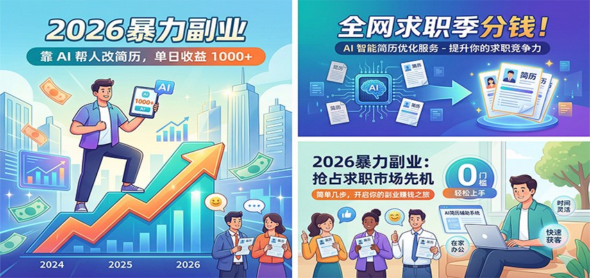 2026暴力副业：靠AI帮人改简历，单日收益1000+，全网求职季分钱 - 项目资源网
