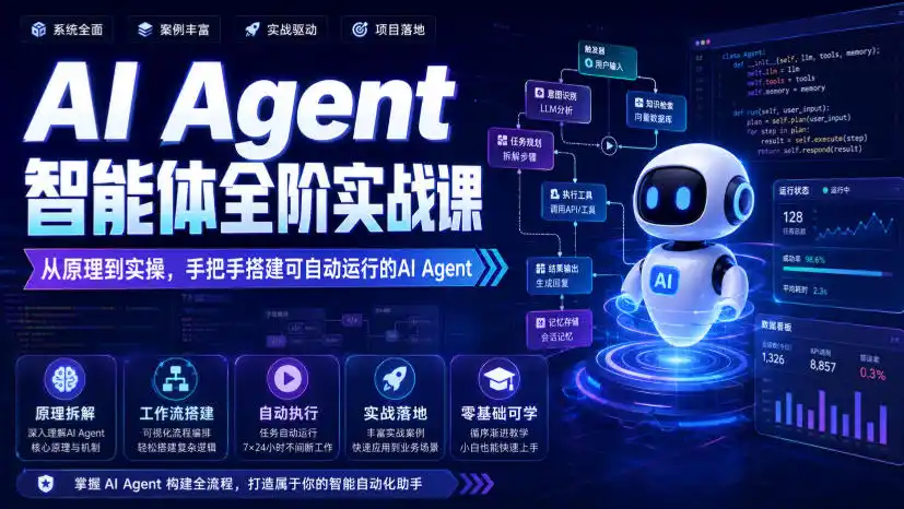 AI Agent智能体全阶实战课，从原理到实操，手把手搭建可自动运行的AI Agent - 项目资源网