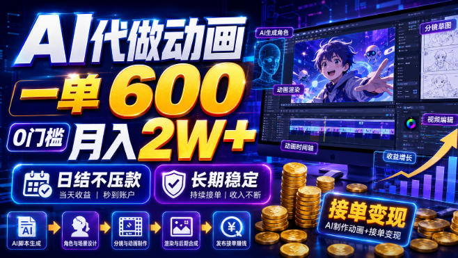 AI代做动画，一单600，0门槛月入2W+，日结不压款，长期稳定【揭秘】 - 项目资源网