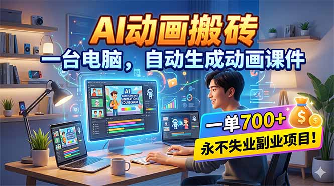 AI动画搬砖，一台电脑，自动生成动画课件，一单800+ 永不失业副业项目！ - 项目资源网