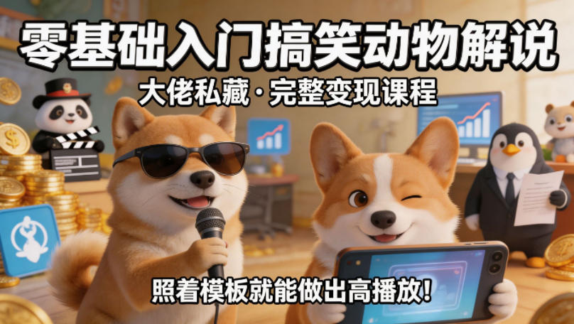 零基础入门搞笑动物解说，大佬私藏完整变现课程，照着模板就能做出高播放 - 项目资源网