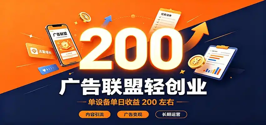 广告联盟轻创业，单设备单日收益200左右，内容引流广告变现长期运营 - 项目资源网