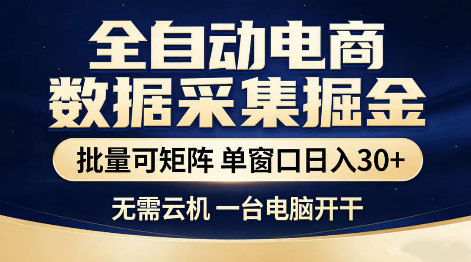全自动电商数据采集掘金，批量可矩阵单窗口日入30+，无需云机一台电脑开干【揭秘】 - 项目资源网