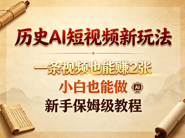 历史AI短视频新玩法，一条视频也能賺2张，小白也能做，新手保姆级教程 - 项目资源网