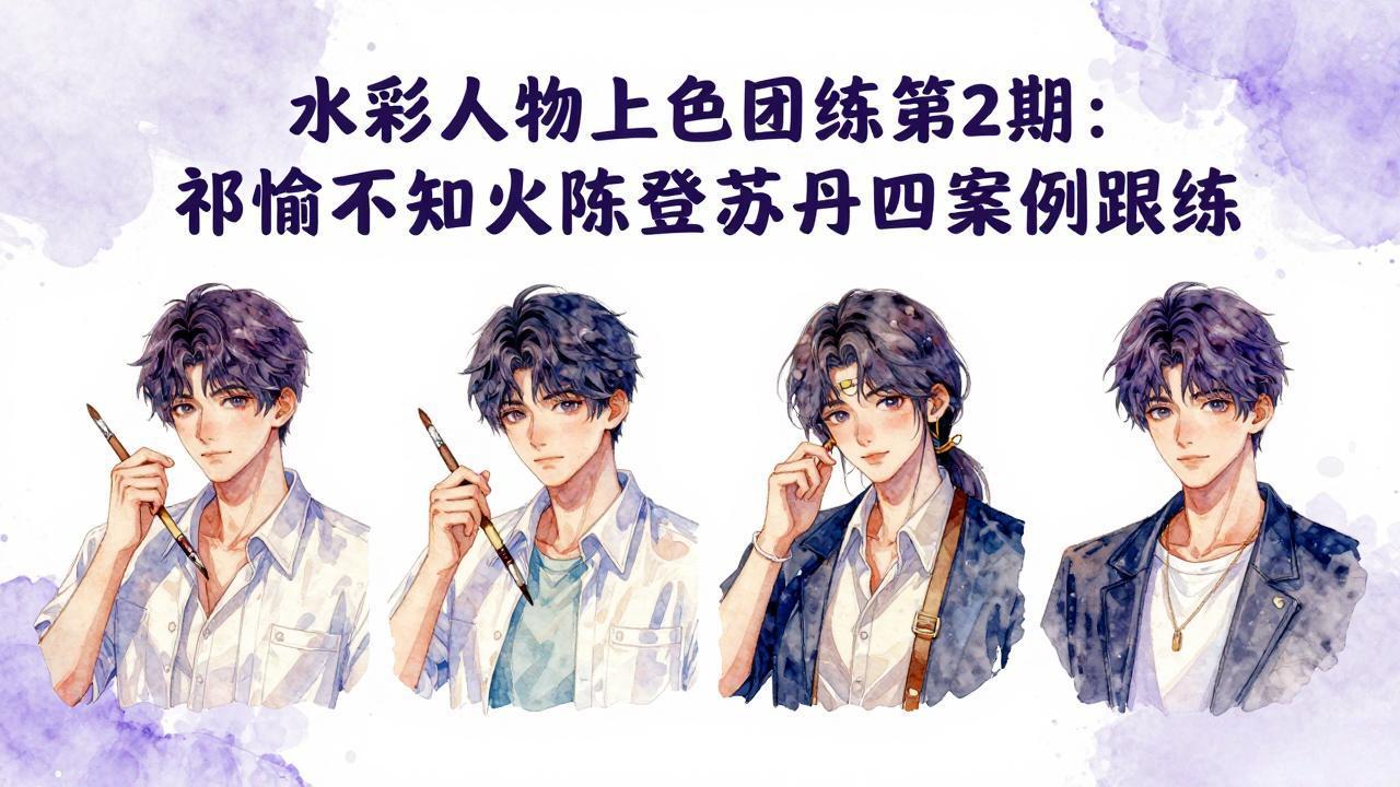 水彩人物上色团练第2期：祁煜不知火陈登苏丹四案例跟练，手把手提升绘画能力 - 项目资源网
