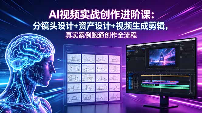 AI视频实战创作进阶课：分镜头设计+资产设计+视频生成剪辑，真实案例跑通创作全流程 - 项目资源网