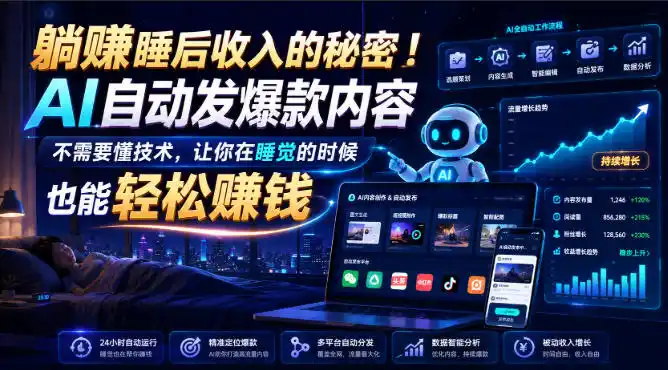 躺賺睡后收入的秘密！AI自动发爆款内容，不需要懂技术，让你在睡觉的时候也能轻松賺钱【原创双语字幕】 - 项目资源网