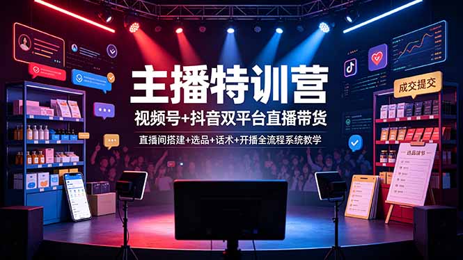 主播特训营：视频号+抖音双平台直播带货，直播间搭建+选品+话术+开播全流程系统教学 - 项目资源网