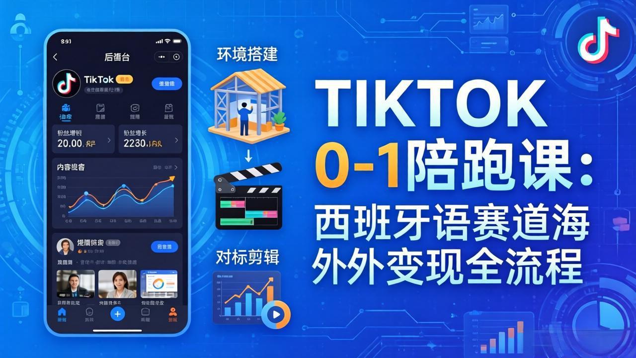 TIKTOK 0-1 陪跑课：从环境搭建到刷对标剪辑，西班牙语赛道海外变现全流程 - 项目资源网