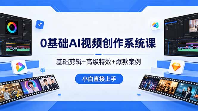 0基础AI视频创作系统课，基础剪辑+高级特效+爆款案例，小白直接上手 - 项目资源网
