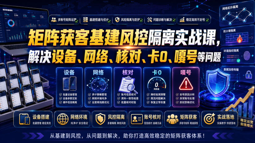 矩阵获客基建风控隔离实战课，解决设备、网络、核对、卡0、嘎号等问题 - 项目资源网