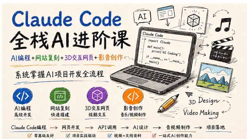 Claude Code全栈AI进阶课-更新；AI编程+网站复刻+3D交互网页+影音创作，系统掌握AI项目开发全流程 - 项目资源网