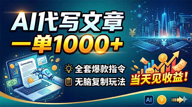 AI代写文章，一单1000+，全套爆款指令+无脑复制玩法，当天见收益！ - 项目资源网