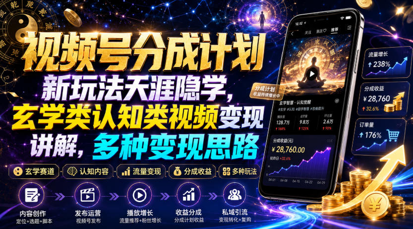 视频号分成计划新玩法天涯隐学，玄学类认知类视频变现讲解，多种变现思路 - 项目资源网