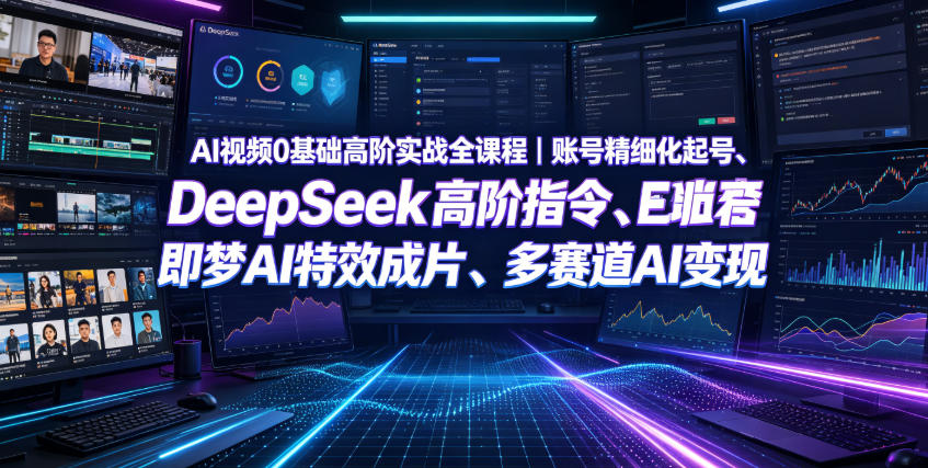 AI视频0基础高阶实战全课程｜账号精细化起号、DeepSeek高阶指令、即梦AI特效成片、多赛道AI短视频量产变现 - 项目资源网