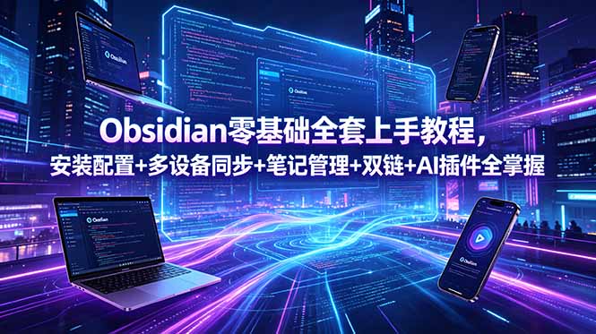 Obsidian零基础全套上手教程，安装配置+多设备同步+笔记管理+双链+AI插件全掌握 - 项目资源网