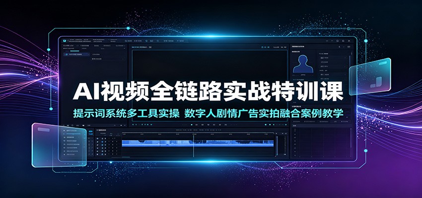 AI视频全链路实战特训课：提示词系统多工具实操，数字人剧情广告实拍融合案例教学 - 项目资源网