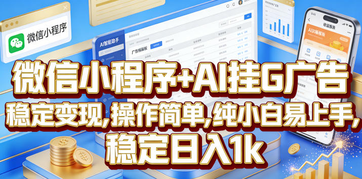 微信小程序+AI挂G广告，稳定变现，操作简单，纯小白易上手，稳定日入1k【揭秘】 - 项目资源网