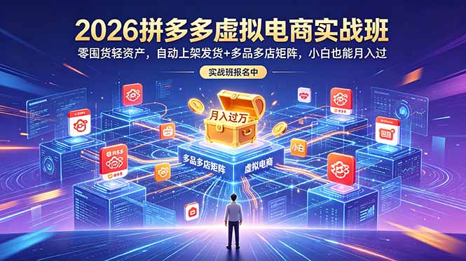 2026拼多多虚拟电商实战班：零囤货轻资产，自动上架发货+多品多店矩阵，小白也能月入过万 - 项目资源网