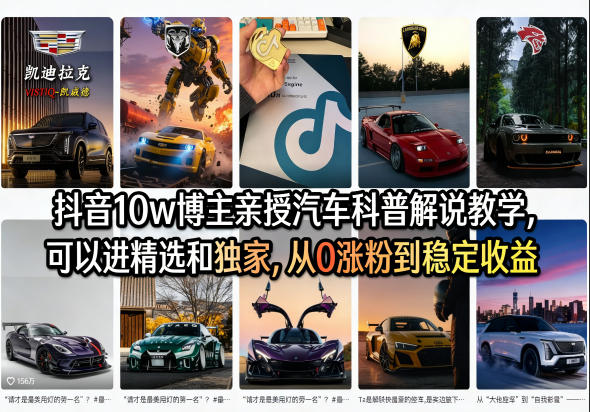 抖音10w博主亲授汽车科普解说教学，可以进精选和独家，从0涨粉到稳定收益(详细视频课程+1T素材) - 项目资源网