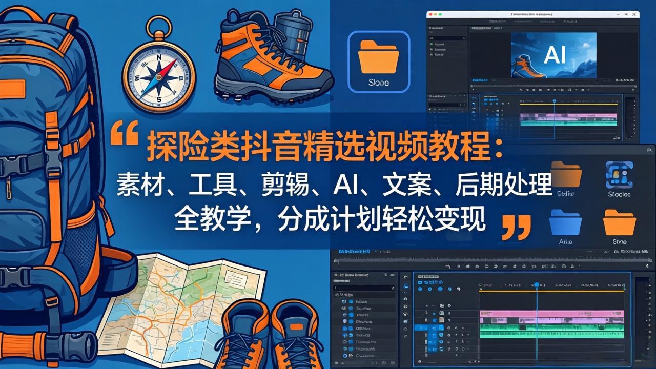 探险类抖音精选视频教程：素材、工具、剪辑、AI、文案、后期处理全教学，分成计划轻松变现 - 项目资源网