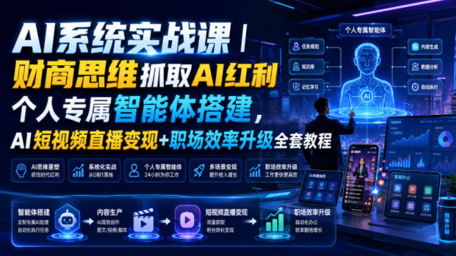 AI系统实战课｜财商思维抓取AI红利｜个人专属智能体搭建，AI短视频直播变现+职场效率升级全套教程 - 项目资源网