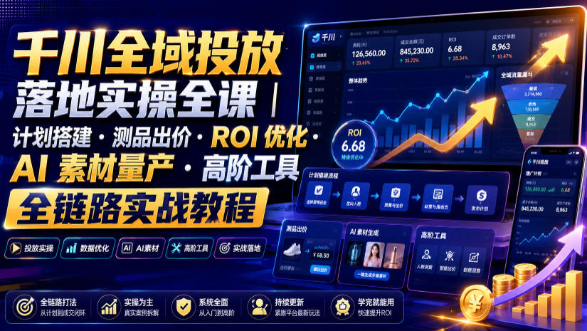 千川全域投放落地实操全课｜计划搭建・测品出价・ROI优化・AI素材量产・高阶工具全链路实战教程 - 项目资源网