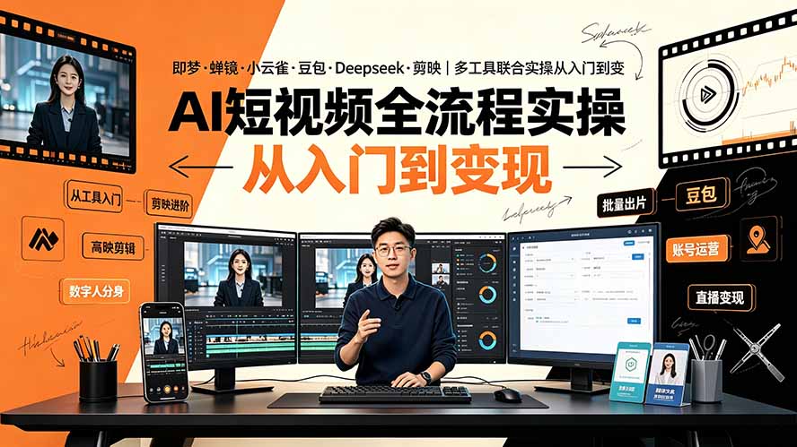 AI短视频全流程实操：即梦·蝉镜·小云雀·豆包·Deepseek·剪映｜多工具联合实操从入门到变现 - 项目资源网