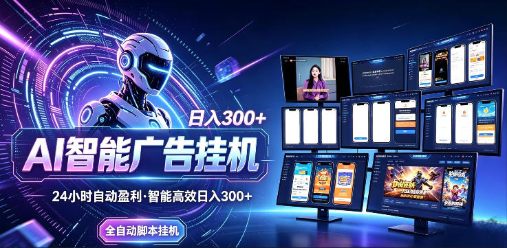 AI智能广告挂G项目，无需人工，单机稳定日入200+，可矩阵放大，24小时不间断刷广告賺收益【揭秘】 - 项目资源网