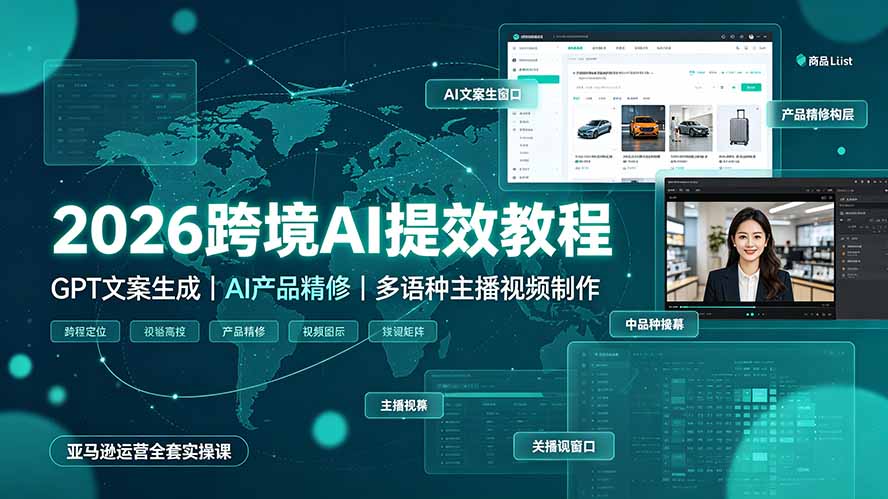 2026跨境AI提效教程·GPT文案生成｜AI产品精修｜多语种主播视频制作，亚马逊运营全套实操课 - 项目资源网