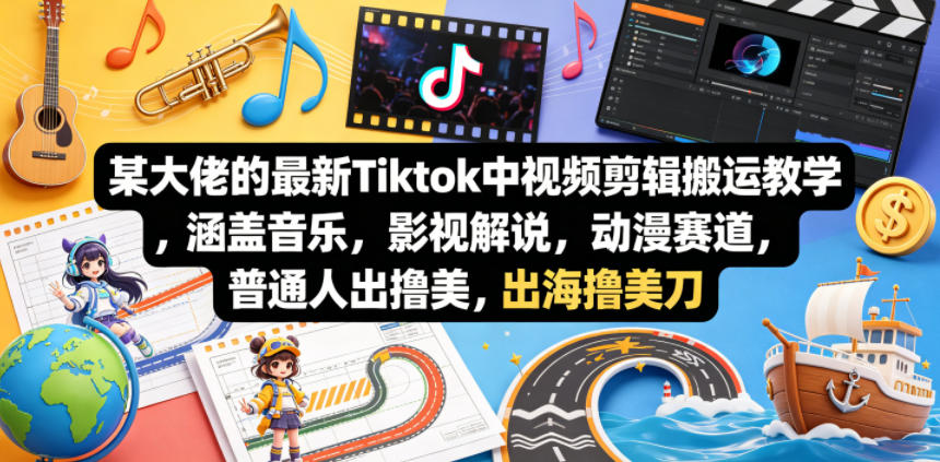 某大佬的最新Tiktok中视频剪辑搬运教学，涵盖音乐，影视解说，动漫赛道，普通人出海撸美刀 - 项目资源网
