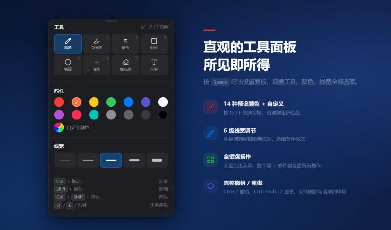 开源轻量级屏幕标注工具，1.4MB实现电脑全屏变自由画布！支持8种标注工具和全键盘操控MarkerOn - 项目资源网