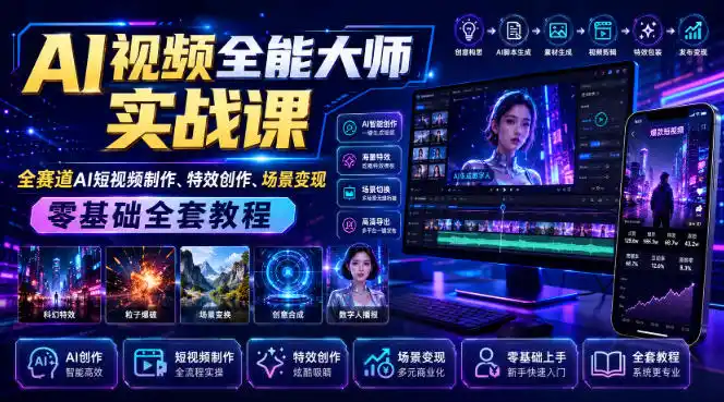 AI视频全能大师实战课｜全赛道AI短视频制作、特效创作、场景变现零基础全套教程 - 项目资源网