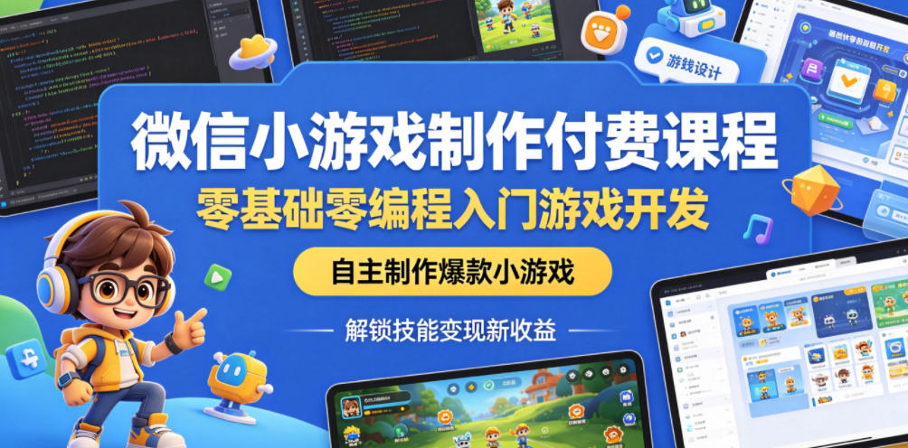 微信小游戏制作付费课程，零基础零编程入门游戏开发，自主制作爆款小游戏，解锁技能变现新收益 - 项目资源网