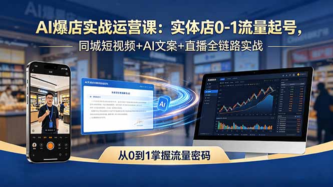AI爆店实战运营课：实体店0-1流量起号，同城短视频+AI文案+直播全链路实战 - 项目资源网
