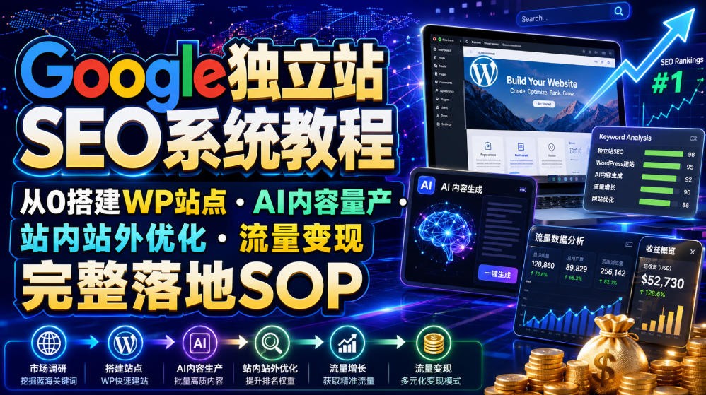 Google独立站SEO系统教程，从0搭建WP站点・AI内容量产・站内站外优化・流量变现完整落地SOP(2026年7月) - 项目资源网