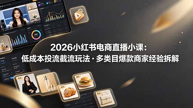 2026小红书电商直播小课，低成本投流截流玩法，多类目爆款商家经验完整拆解教学 - 项目资源网