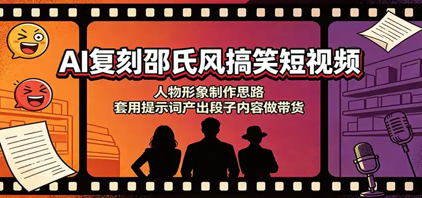 AI复刻邵氏风搞笑短视频：人物形象制作思路，套用提示词产出段子内容做带货 - 项目资源网