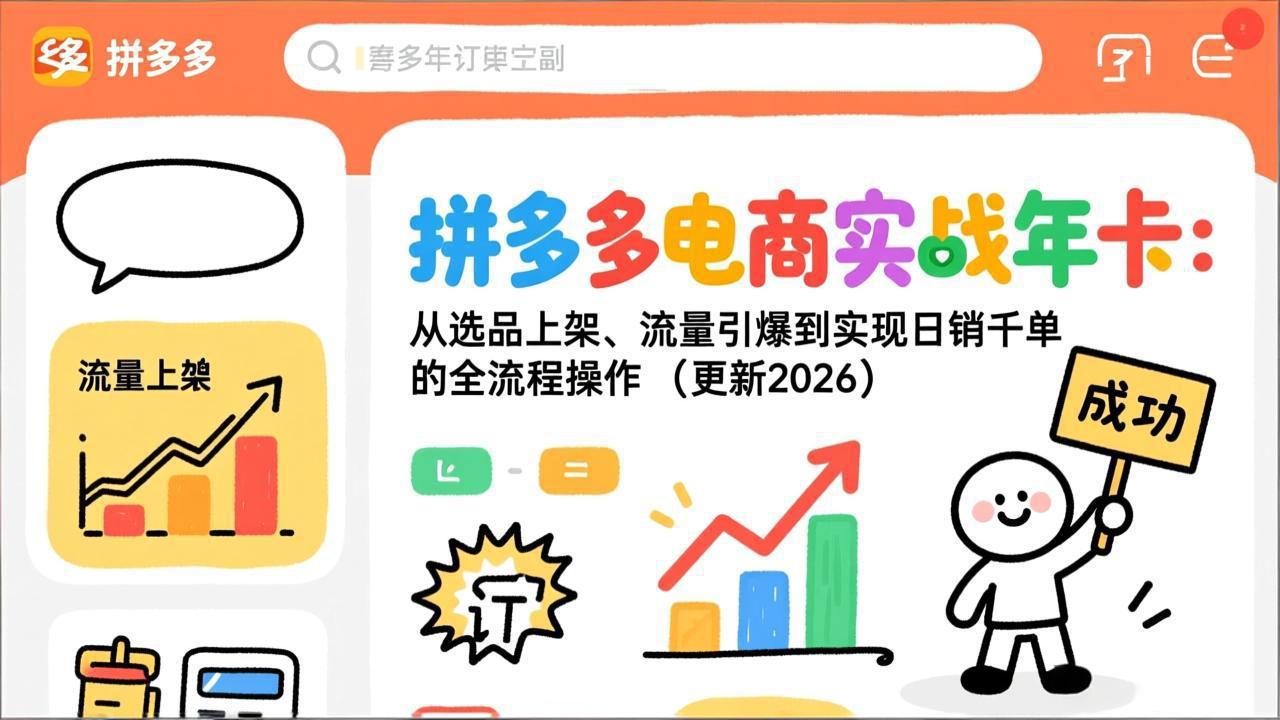 拼多多电商实战年卡：从选品上架、流量引爆到实现日销千单的全流程操作(更新2026年8月 - 项目资源网
