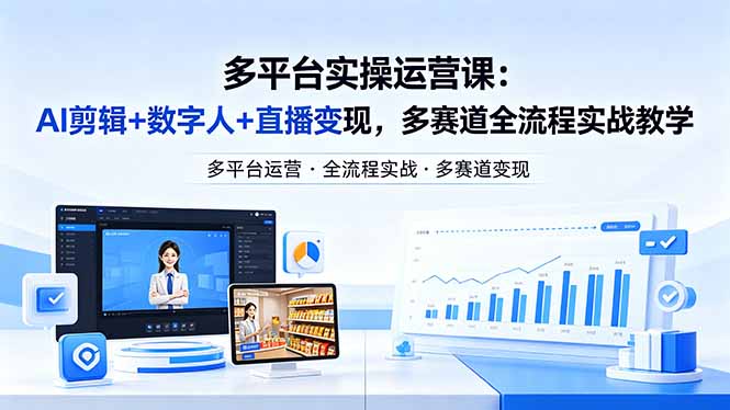 某团队多平台实操运营课-更新26年4月20：AI剪辑+数字人+直播变现，多赛道全流程实战教学 - 项目资源网