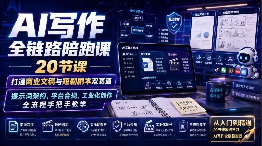 AI写作全链路陪跑课｜20节课打通商业文稿与短剧剧本双赛道，提示词架构、平台合规、工业化创作全流程手把手教学 - 项目资源网